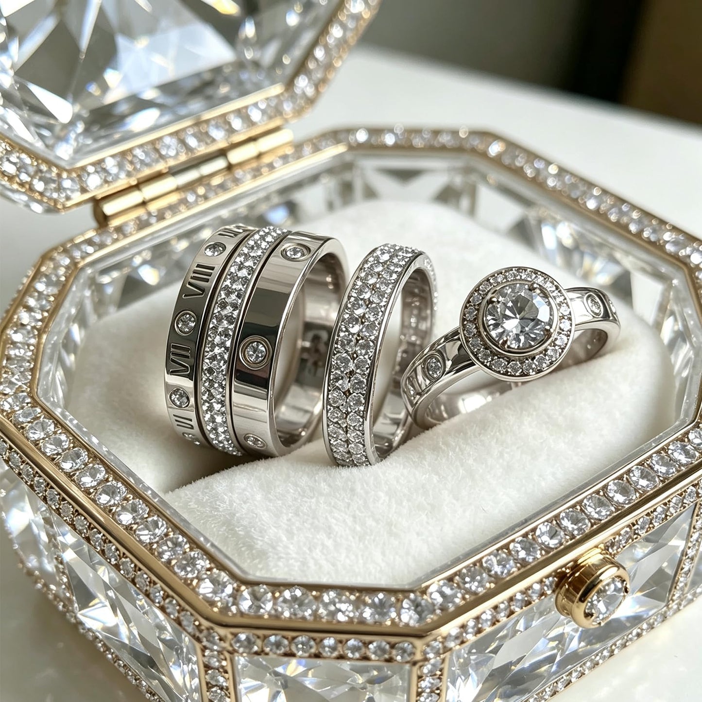 YIKOXI 3pcs Love Friendship Lucky Ring Cubic Zirconia Gold Ring Sets for Women Stainless Steel Wedding Statement Thumb Ring Bands (Gold, 9)