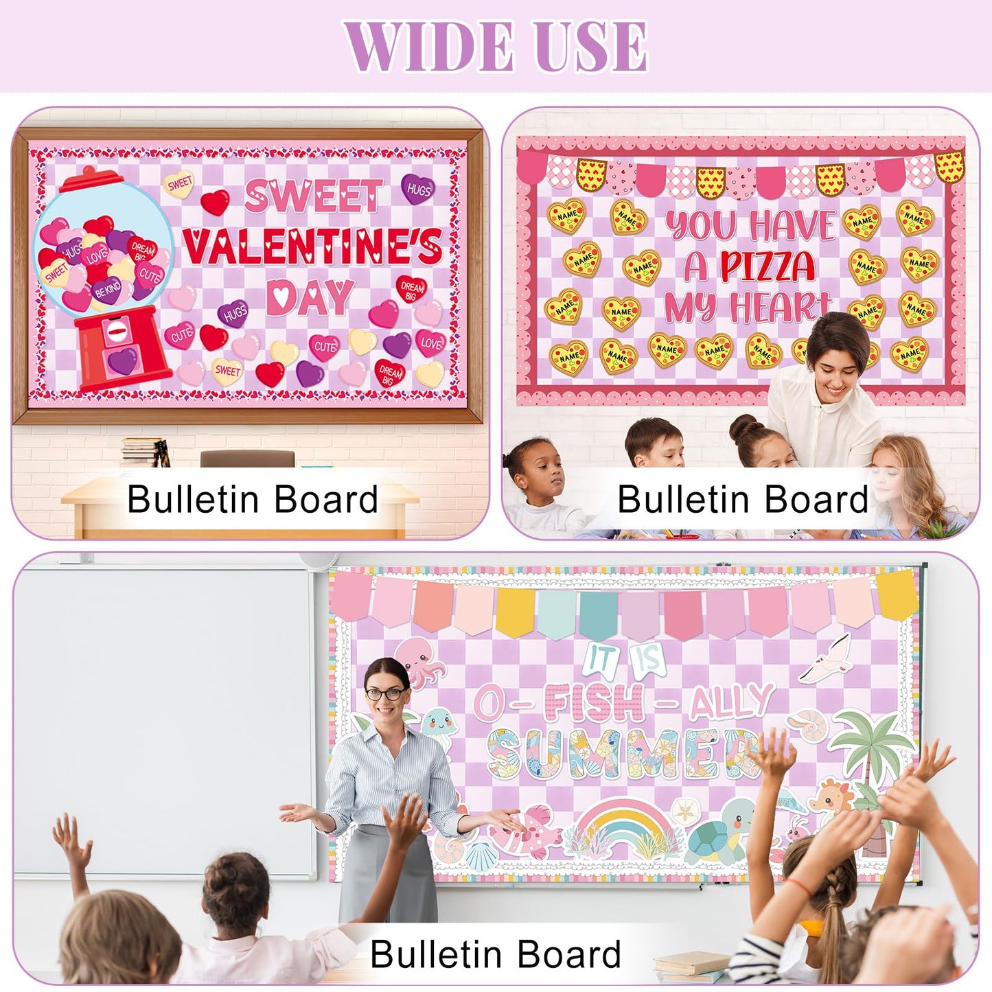 Purple Checkered Bulletin Board Roll Reusable Waterproof Erasable Purple Checkered Non-Woven Fabric Bulletin Board Roll Poster for Teacher Classroom Decors Wrap Crafts 15.7" x65.6ft