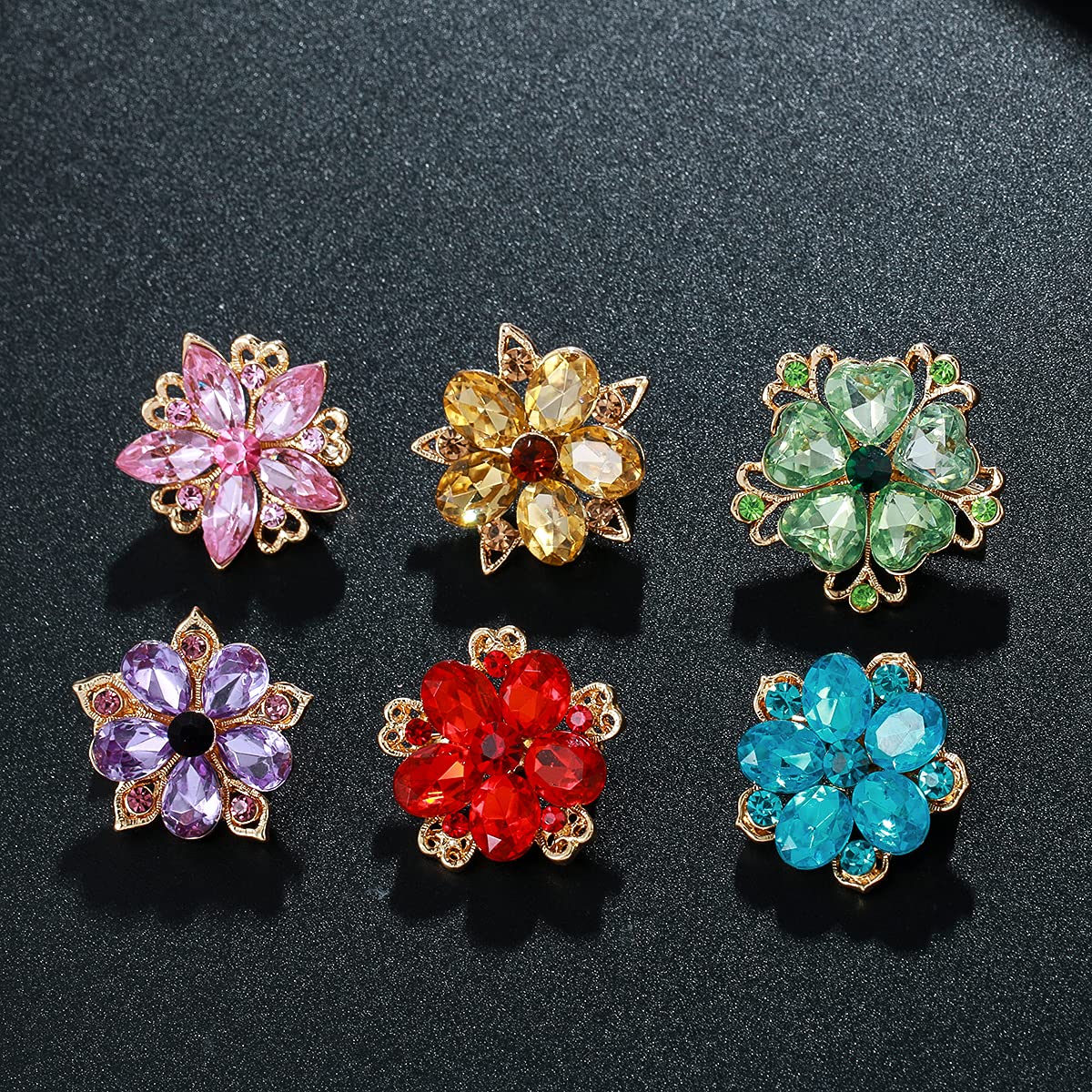 MEEDOZ Women's Lot 12pcs Crystal Rhinestone Marquise Teardrop Flower Brooch Pin Set For DIY Bridal Wedding Bouquet Kit (Multicolor)