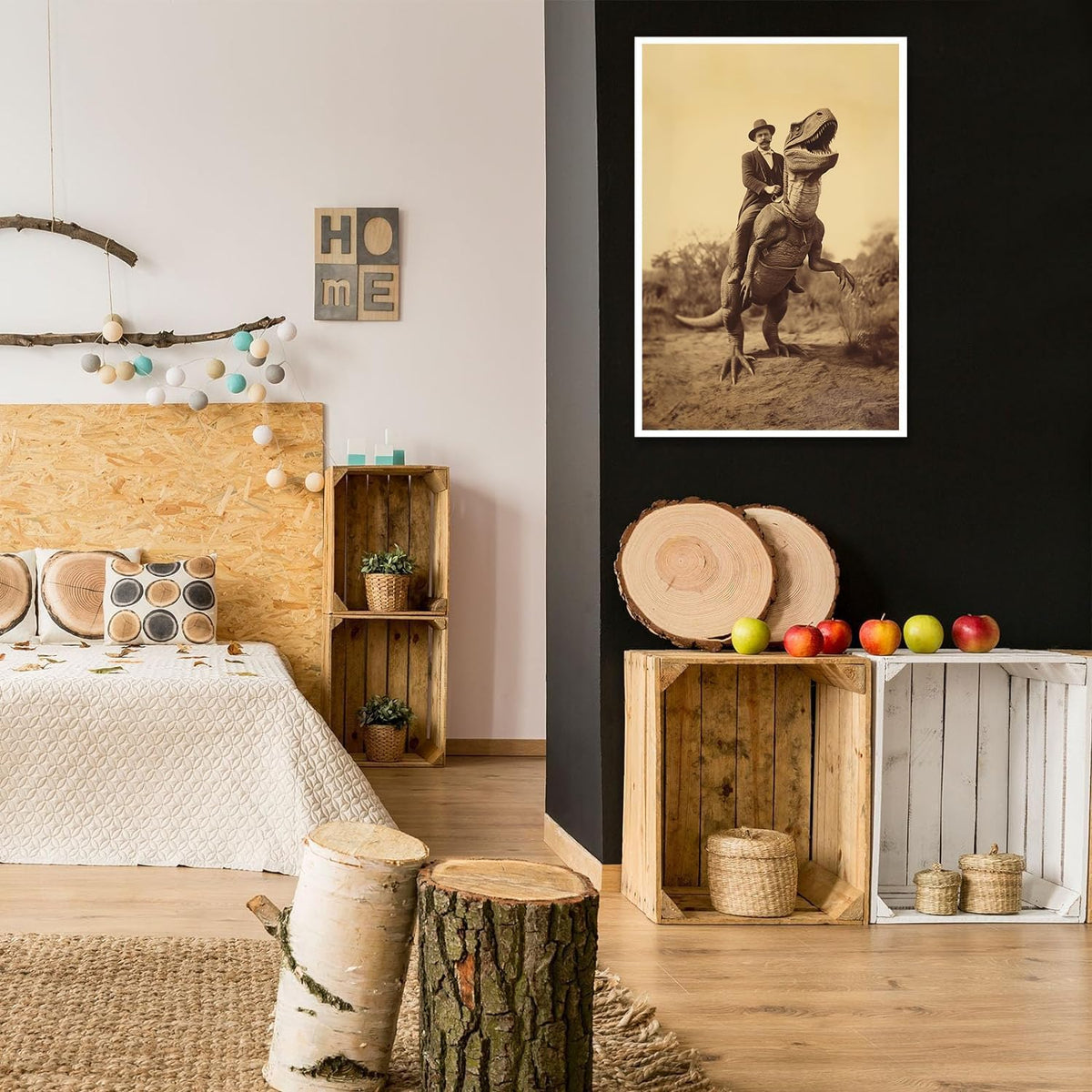 Goth Decor Antiqued Wicca Art Poster Dark Academy Dinosaur And Cowboy Canvas Wall Art Horror Posters Spooky Indoor Art Family Bedroom Office Space Decor 24X36inch Unframed