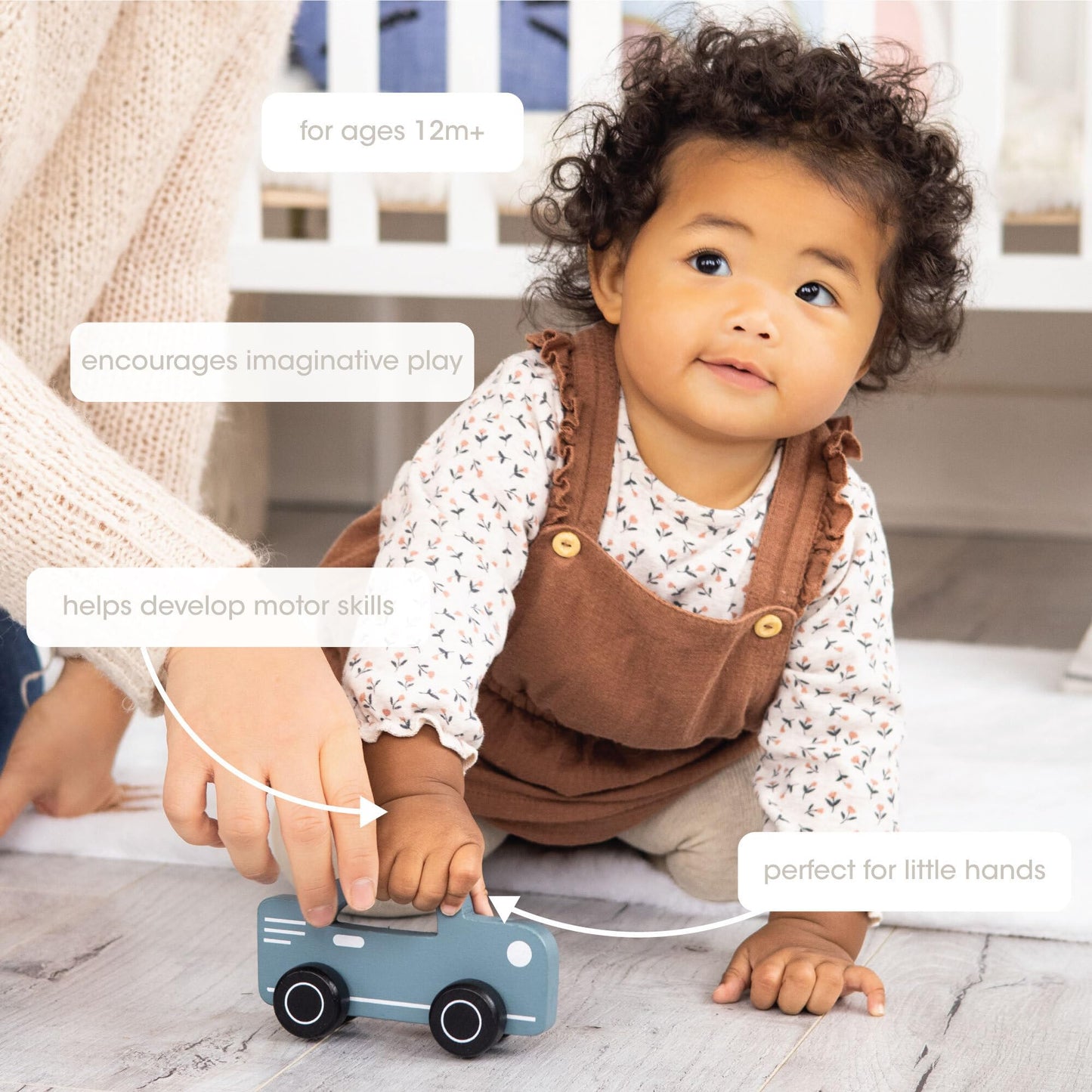 Pearhead Montessori Wooden Car Push Toy, Rolling Developmental Toy for Babies and Toddlers 12+ Months