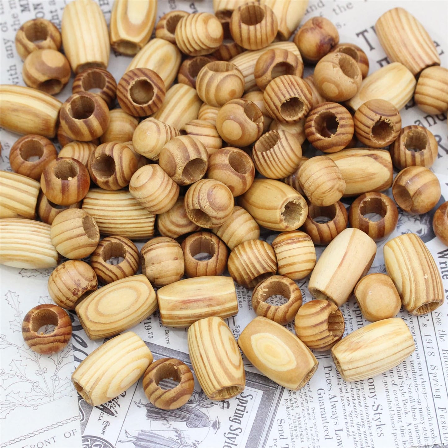 BetterJonny 140Pcs Large Hole Natural Wood Beads - Round Wooden Spacer Beads for Macrame Bracelet Jewelry Craft Making (2 Size)