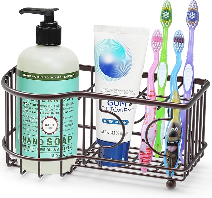Simple Houseware Multi-Functional 6 Slots Toothbrush Holder, Bronze