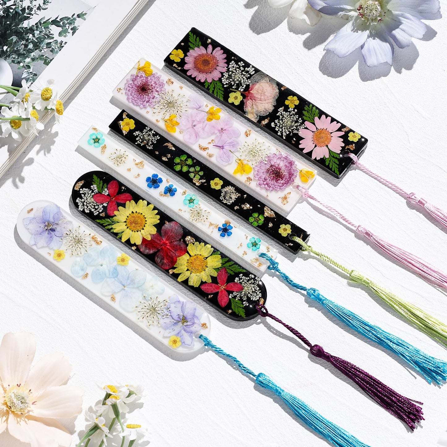 LET'S RESIN Bookmark Silicone Molds Set - 3 Shapes with 20Pcs Tassels for Epoxy Resin, Resin Bookmark Molds Silicone for DIY Handmade Bookmarks & Personalized Craft Gifts