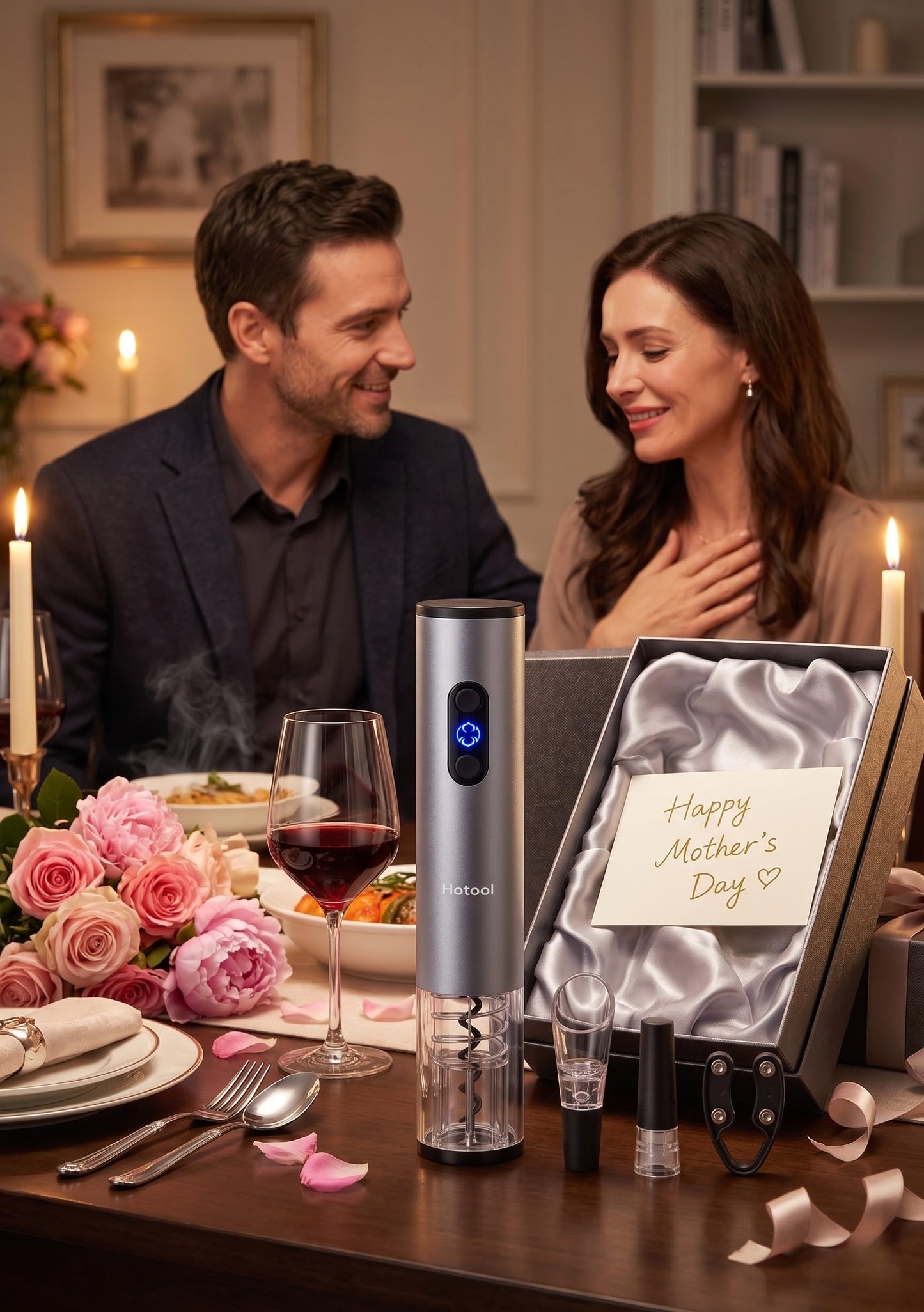 Electric Wine Bottle Opener Automatic Wine Opener Rechargeable Electric Corkscrew with Wine Aerator,Foil Cutter,Wine Stopper,USB-C Charge Cable, Perfect Mothers Day Gifts(Silver)