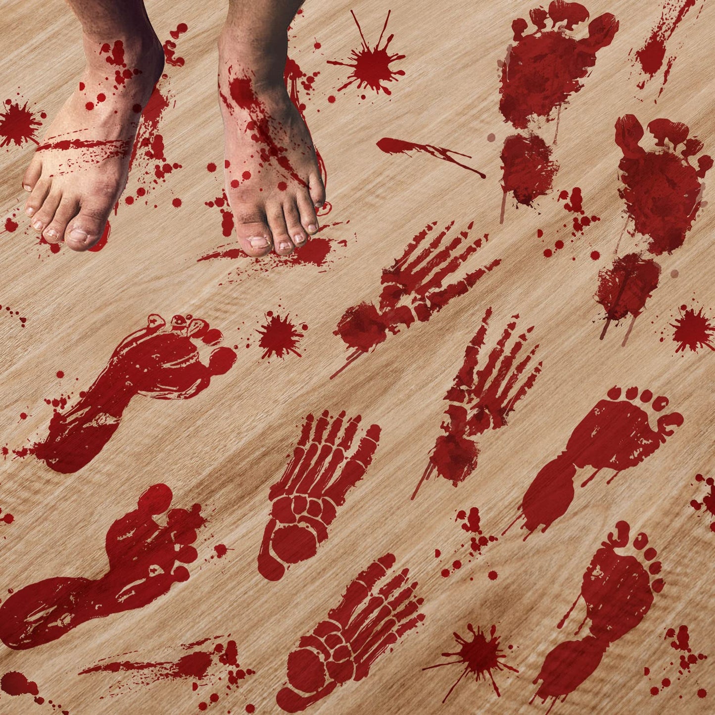 128 Pcs Halloween Footprints Floor Clings - Bloody Halloween Decorations, Floor Stickers Decals for Party Supplies (12 Sheets)