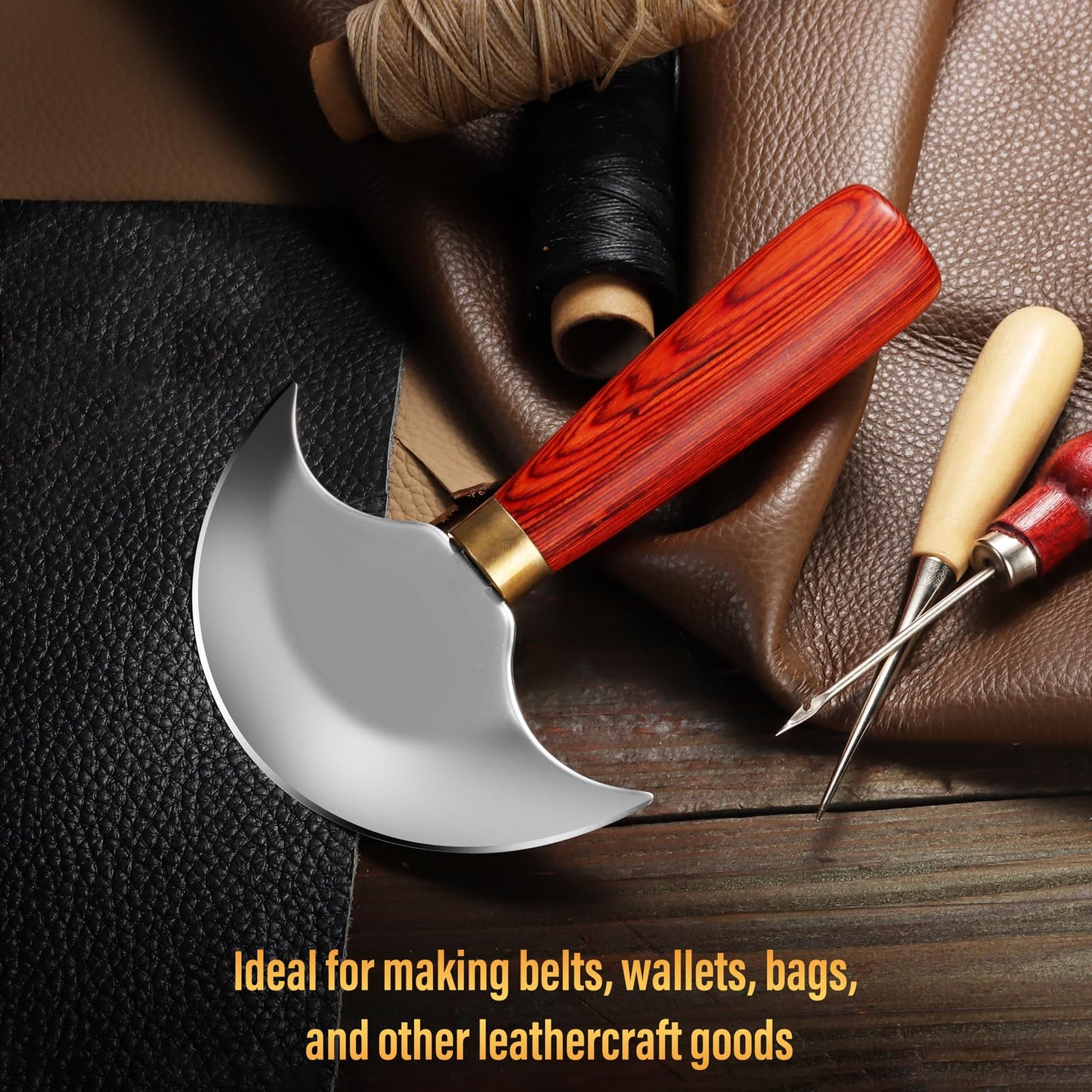 Coowolf Leather Knife with Wooden Handle, Leather Working Tools for Cutting Skiving and Trimming