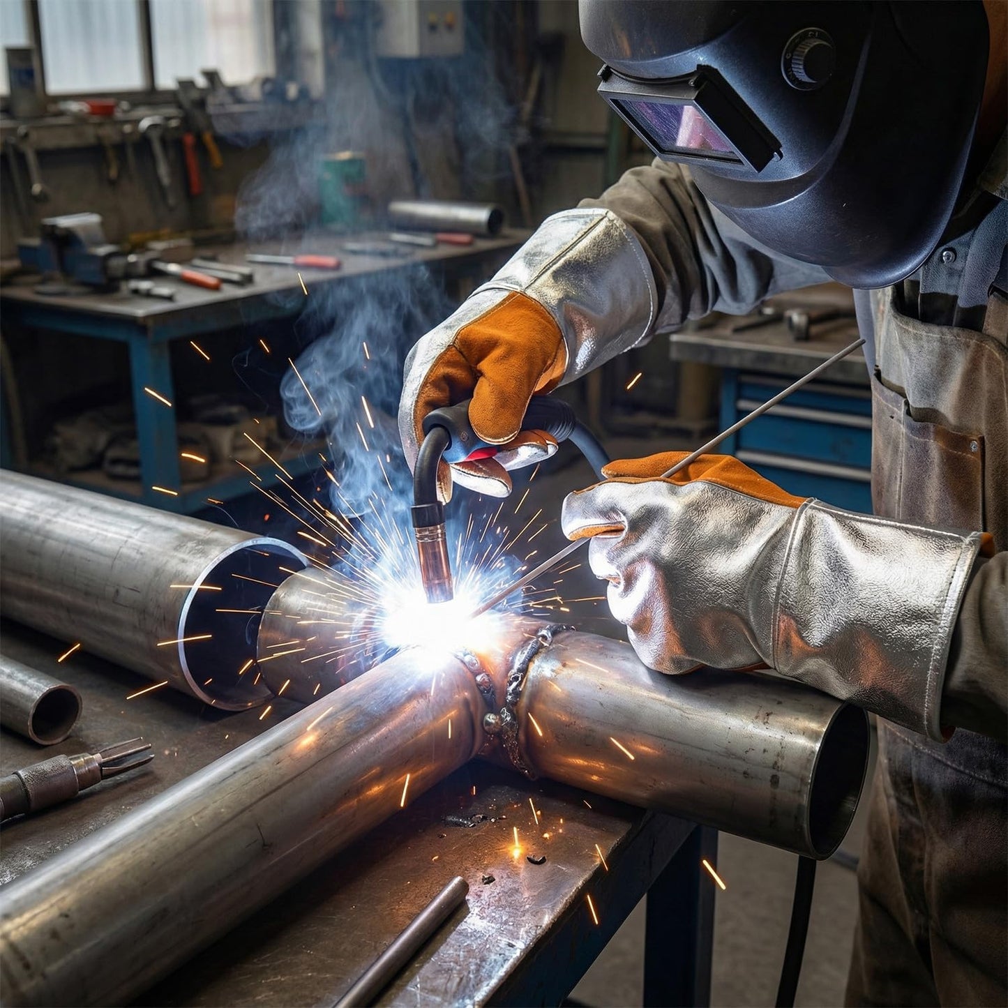 QWORK High Temperature Aluminized Welding Gloves, 14-Inch Heat Resistant Safety Workwear for Smelting & Metal Industries, 972°F Resistance