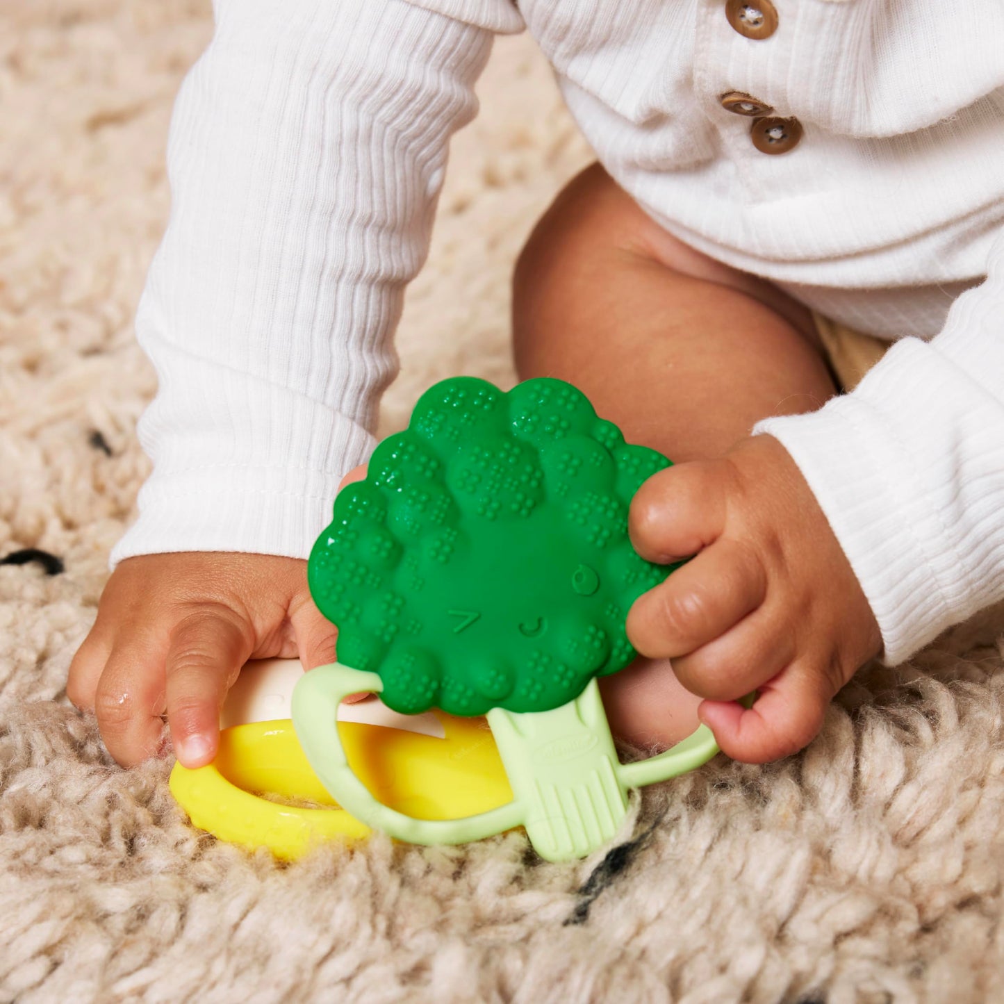 Infantino Lil’ Nibbles Textured Silicone Teethers, BPA-Free Baby Teething Toy, Soft, Easy to Hold, Sensory Stimulation for Infants, Banana, Broccoli, Fruit Kabob, 3-Pack Set
