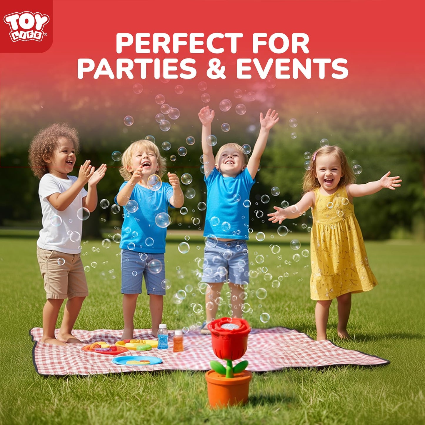 TOY Life Rose Bubble Machine with LED Lights and Music, Automatic Bubble Maker for Indoor Outdoor Birthday Parties, Easter, Wedding, Portable Battery Operated Bubbles Blower Gift for Girls Boys