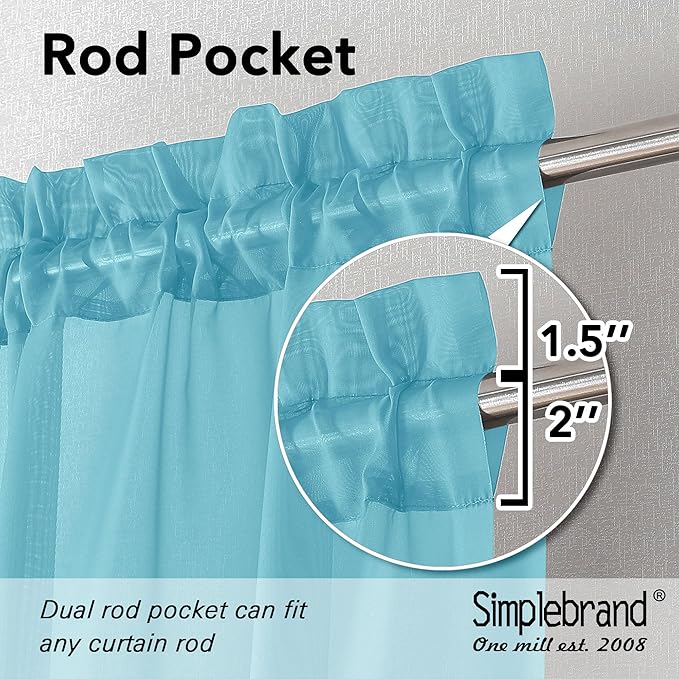 Simplebrand Turquoise Sheer Curtains 72 Inches Long 2 Panels for Living Room, Rod Pockets Airy Window Treatments Voile Sheer Curtains Panels Lightweight for Front Back Patio Glass Door, 42" Width