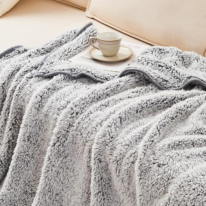 EMME Fuzzy Blanket Soft Fleece Throw Blankets for Women, Fluffy Sherpa Throws(Plush Grey,108"x90")