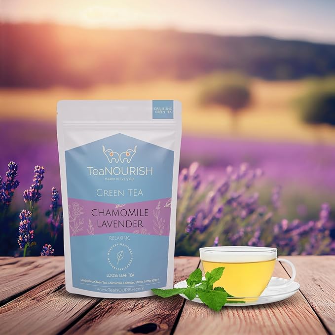 TeaNOURISH Chamomile Lavender Green Tea | Loose Leaf Tee | Calming & Relaxing Chamomile Sleep Tea | Bedtime Tea | 100% NATURAL | Brew Hot or Iced Tee - 3.53oz/100g (Pack of 2)