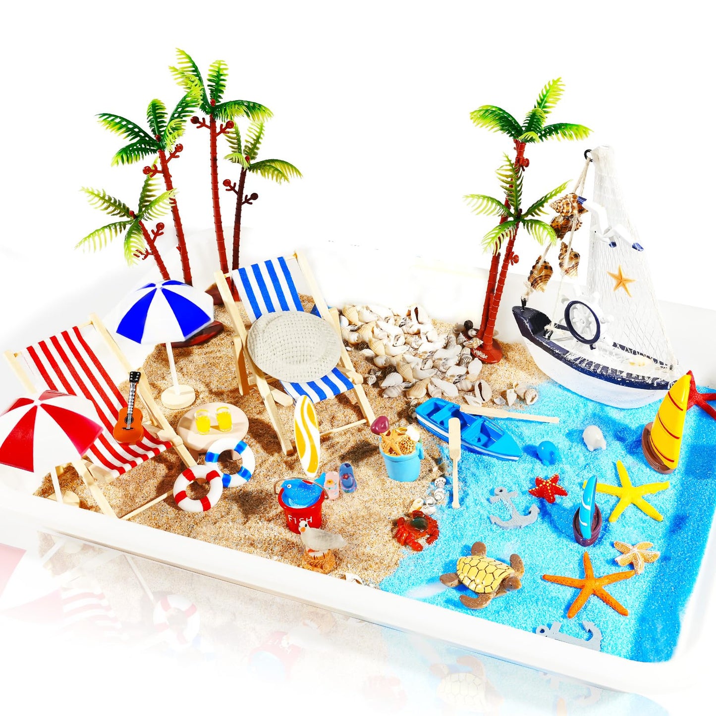 Pamonrueer 39 Pcs Miniature Summer Beach Accessories Ocean Diorama Supplies Sand Box Beach Theme Cake Decorations Sea Animal Figurines Shell Cake Topper Party Gifts Diorama Projects