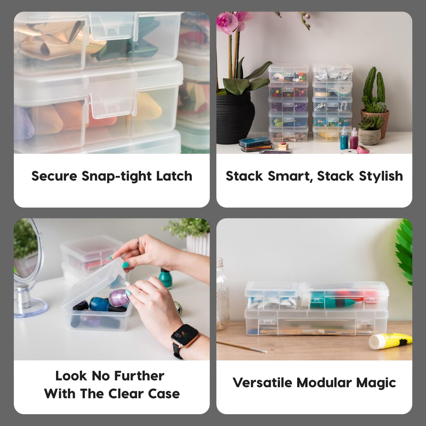 IRIS USA Pencil Case Boxes, 10-Pack, |Made in USA|, Plastic Bead Organizing Containers with Snap Lid for Arts, Crafts, Ephemera, Stickers, & Dance Cheer, Clear - Small