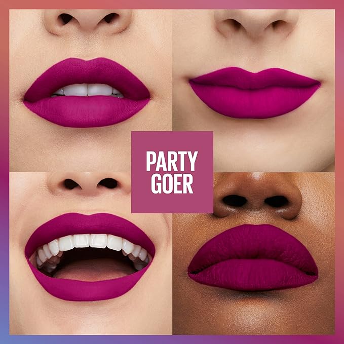 Maybelline New York Super Stay Matte Ink Liquid Lipstick, Transfer Proof, Long Lasting, Limited Edition Birthday Cake Scented Shades, Party Goer, 0.17 Fl Oz