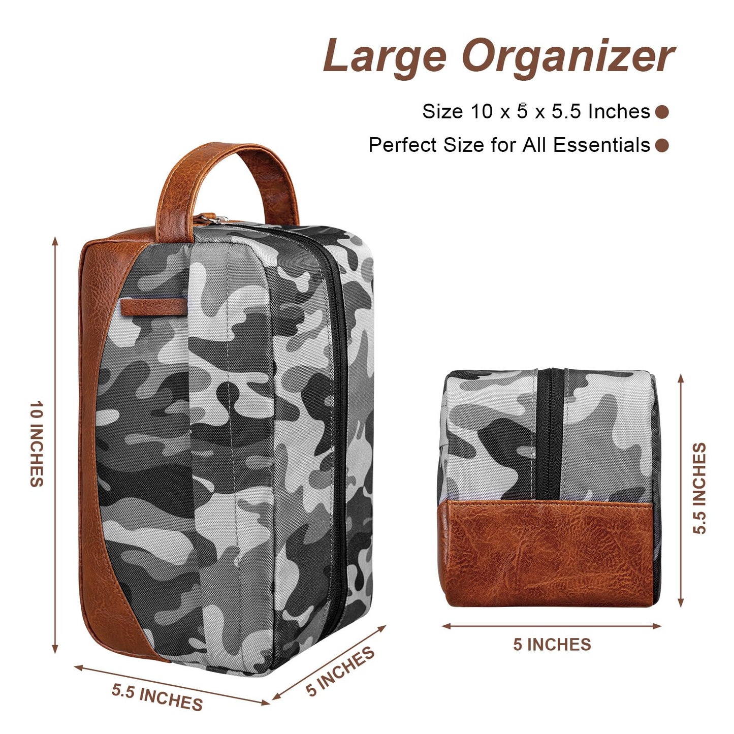 Ezday Travel Toiletry Bag for Men, Hanging Toiletry Organizer, Water Resistant Shaving Kit with Large Capacity for Travel Accessories (Camo-Gey, Medium)