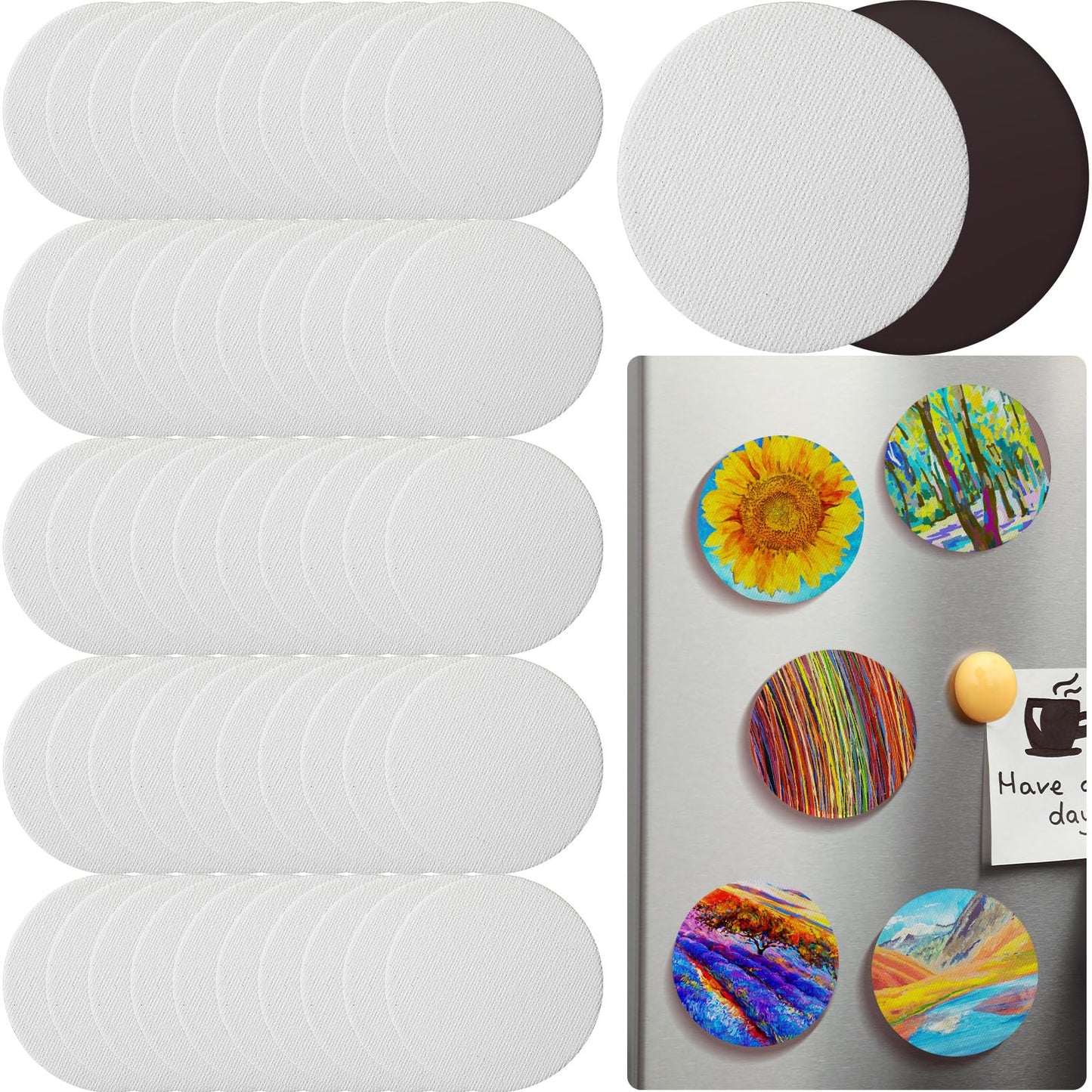 Engrowtic 50 Pcs Magnetic Painting Canvas Panel Mini Canvas Boards for Painting Mini Tile Art for Fridge Locker Art Crafts DIY(3 in,Round)