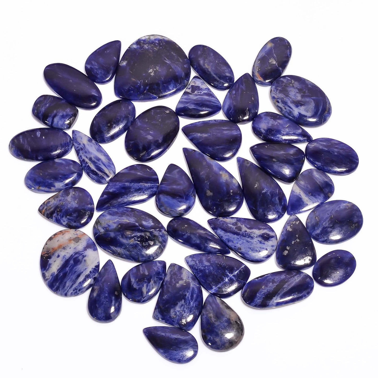 Natural Sodalite Gemstone- Healing Crystals for DIY Jewelry Making -Loose Natural Cabochon -Perfect for Crafting Unique Jewelry Designs (5 pcs, 25-35 mm)