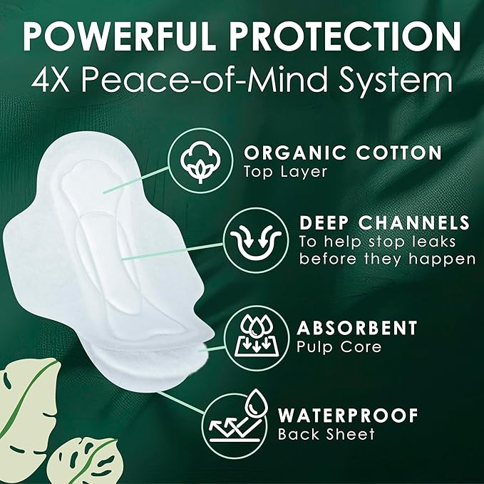 L. Ultra Thin Pads for Women, Regular Absorbency, Organic Cotton Top Layer, Unscented Pads with Wings, 112 CT