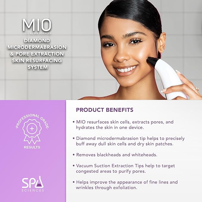 Spa Sciences - MIO - Diamond Tip Microdermabrasion Blackhead Remover, Pore Cleansing, & Resurfacing System - Reduces Acne Scars, Wrinkles, and Exfoliates for Clearer Skin