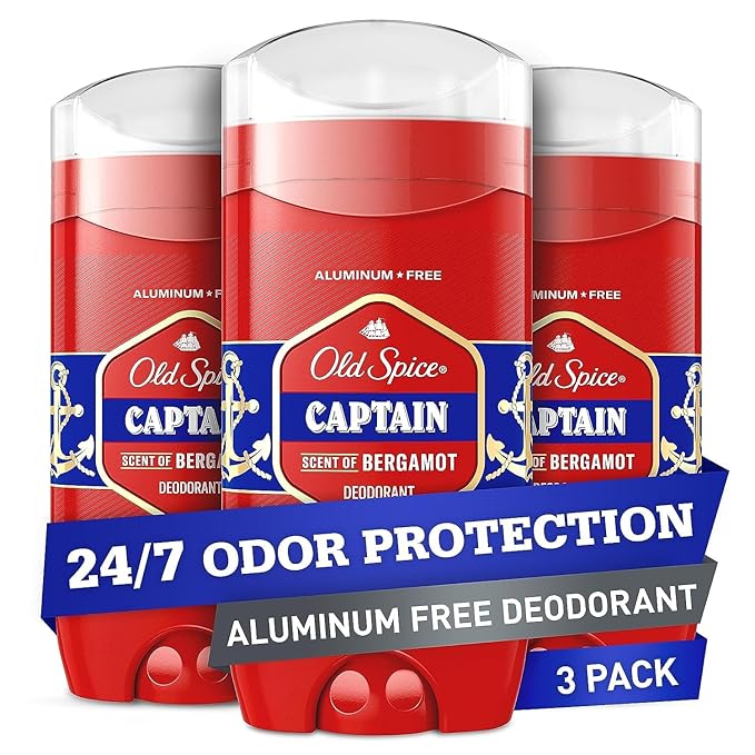 Old Spice Aluminum Free Deodorant for Men, 24/7 Odor Protection, 24/7 Freshness & Lasting Scent, Captain with Bergamot Scent, 3.0 oz (Pack of 3)