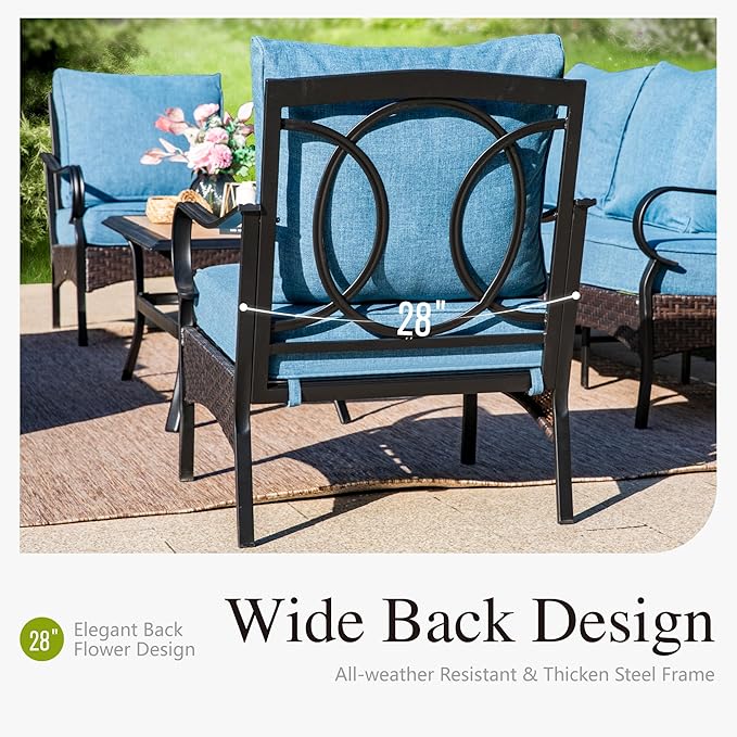 Sophia & William Extra Large Outdoor Patio Sofa Chairs Set 2 PCS Heavy-Duty Porch Furniture with High Back & Deep Seating Area, 5.5" Thicken Cushions for Deck, Lawn, Outside (Navy)