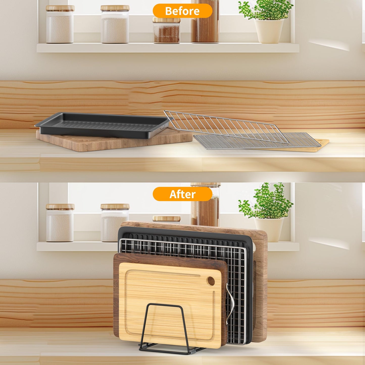 LAEMYFYRE Cutting Board Organizer Kitchen Organizer Rack for Cutting Board, Bakeware, and Cookie Sheet, 5-Slot Heavy-Duty Steel Cookware Holder,Rust-Resistant with Anti-Slip Feet (2, Small)