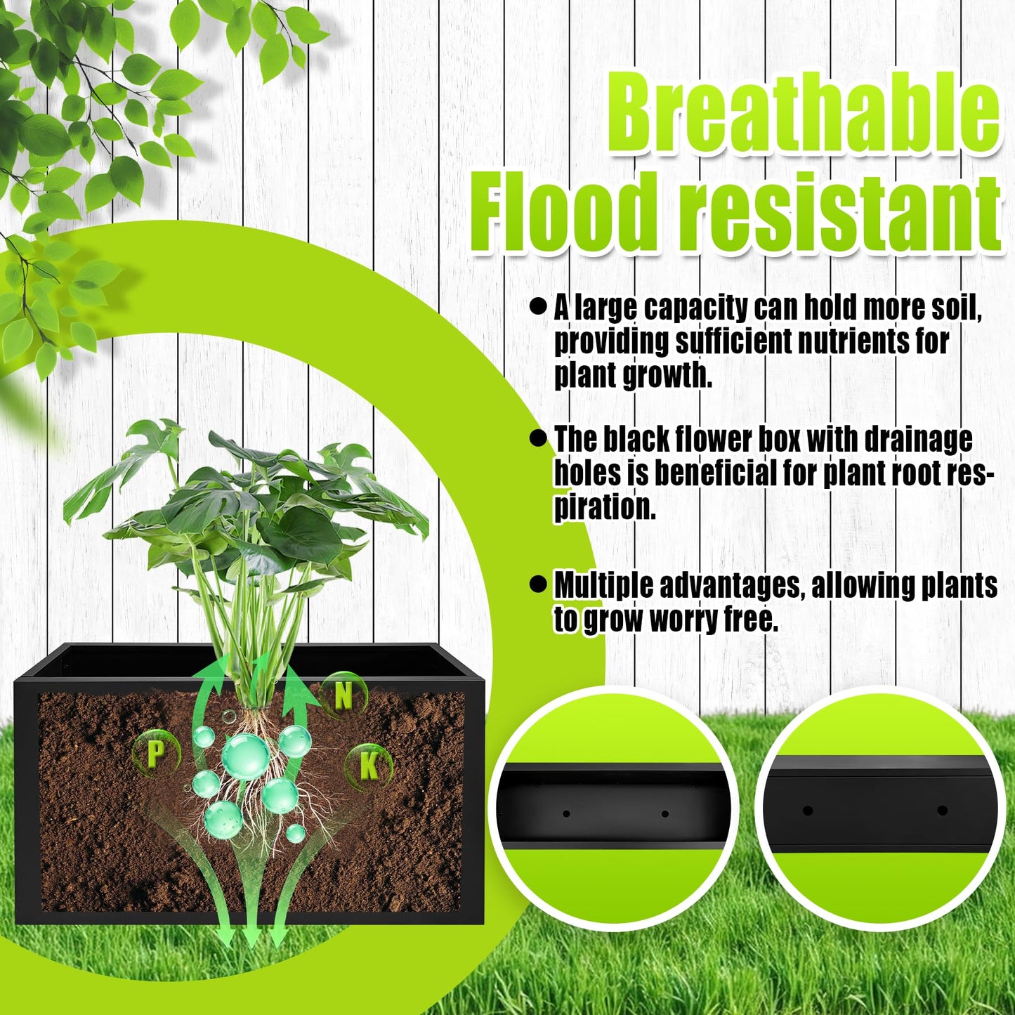 Fsehyue Metal Planter Box 38" x 10" x 30" Large Rectangular Planter Heavy Duty Galvanized Steel Tall Plant Boxes with Insert Shelf and Drainage Holes for Outdoor Patio Yard Garden Porch Terrace