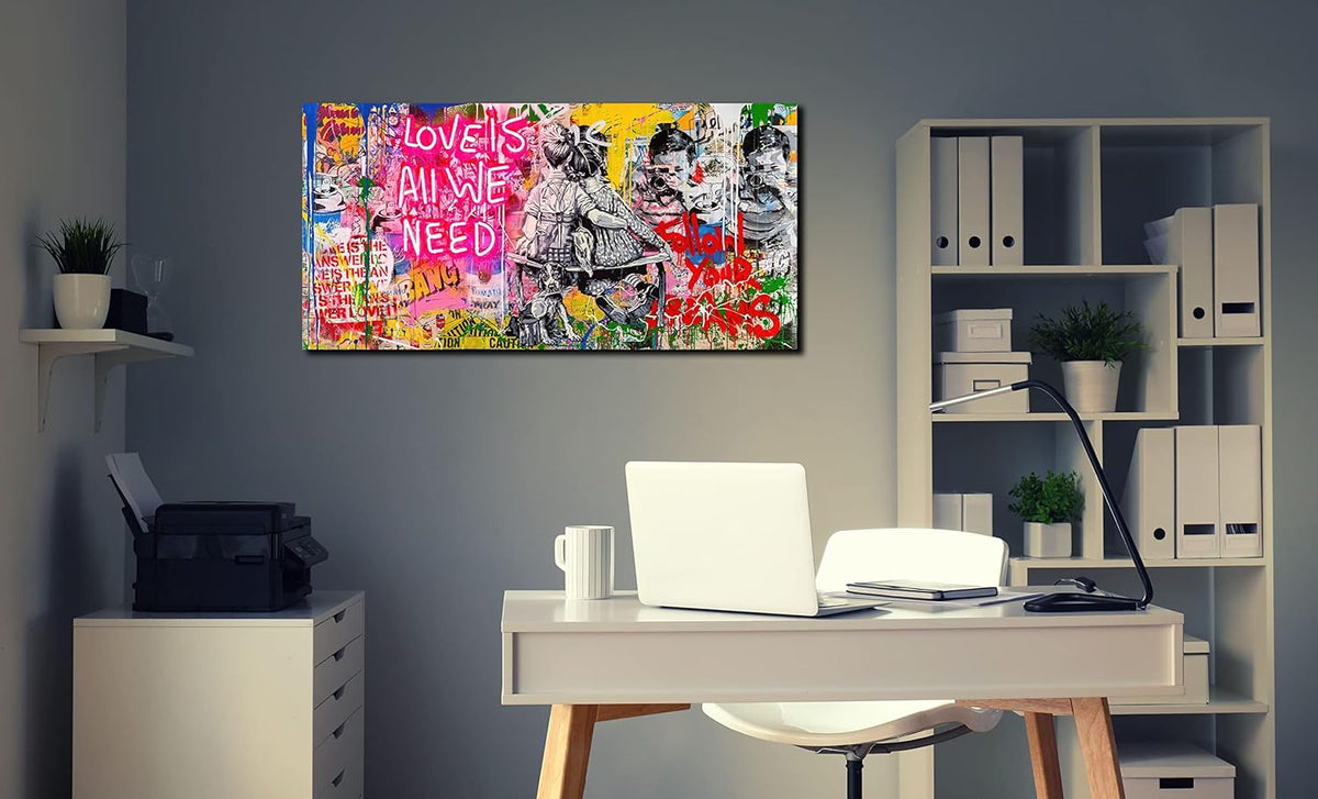 JKWALL77 Banksy Street Wall Art - Graffiti Abstract Canvas Wall-Art for Living Room Ready To Hang Size 40" x 20"