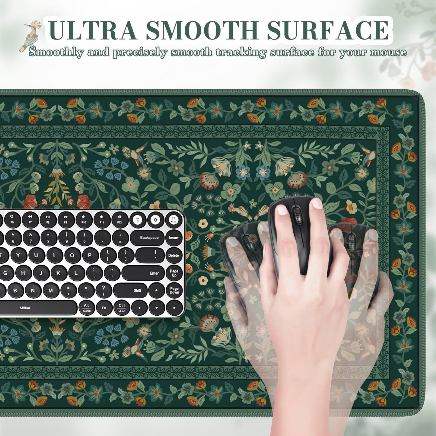 iCasso Desk Mat for Keyboard and Mouse, Large Mouse Pad, Desk Pad Mat, Anti-Slip Big Mousepad with Stitched Edges for Computer Desktop(Deep Green)