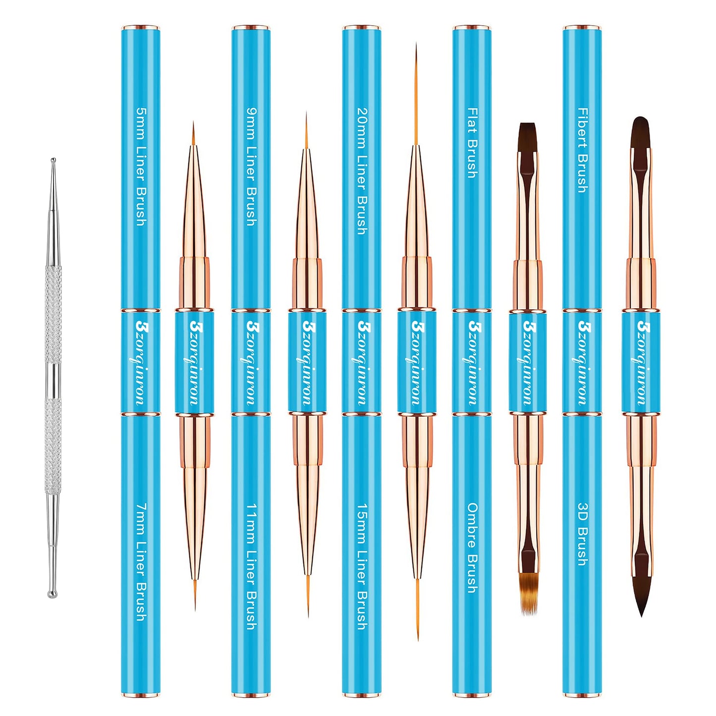 Nail Art Brushes Set, Professional 5Pcs Double-Ended Nail Brush Kit for Details, Long Lines, Ombre & 3D Design-Perfect for DIY Manicures & Salons (Blue)