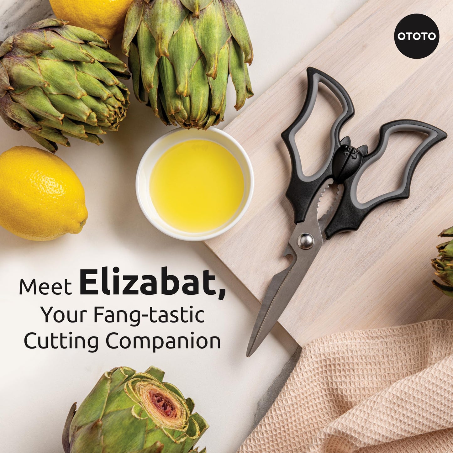 OTOTO Elizabat Kitchen Scissors - Halloween Goth Cute Bat Kitchen Shears, Gothic Scissors Utensils - Spooky Bats Halloween Gifts, Cute Gadgets, Kitchen Gadgets