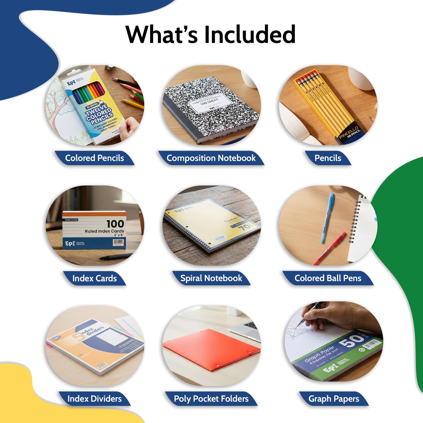 EPI Essentials Back to School Supplies for Kids 6th-12th Grade – 51 Items in Kit – Middle to High School Supply Packs – College-Ruled Bundle with Composition Notebooks – Suitable for Homeschooling