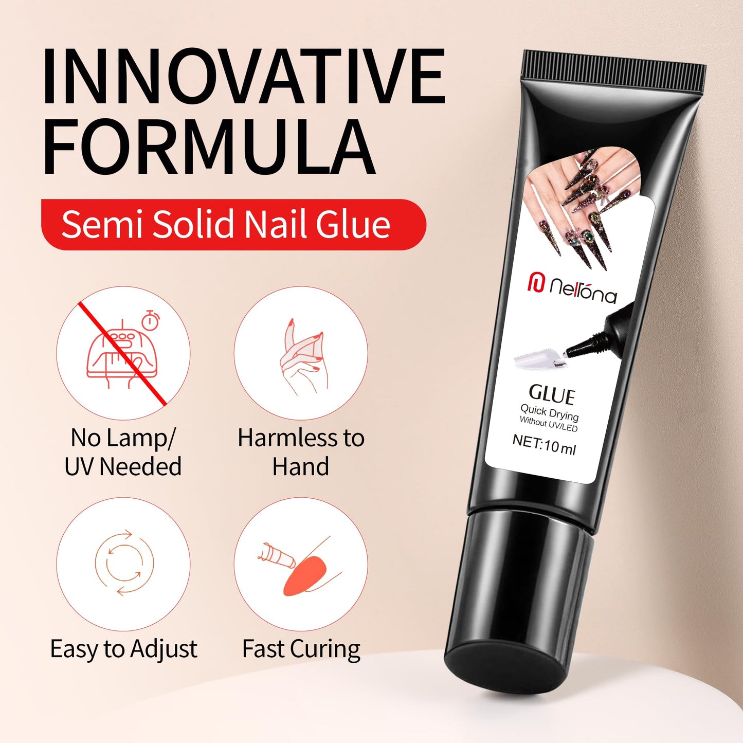 Semi Solid Nail Glue 10ml 2 Pack for Press On Nails with 10ml Remover Kit Nail Tips Glue Gel - No Lamp Needed Quick Drying Long Lasting 30+ Days for Fake Acrylic Nails