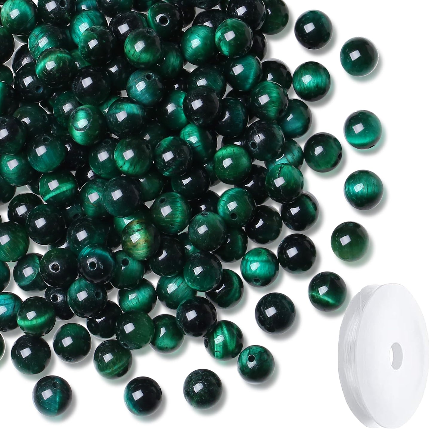 NUKAYAI Green Tiger Eye Beads - 60pcs Crystal Beads, 8mm Round Stones for Bracelet, Necklace & DIY Earrings