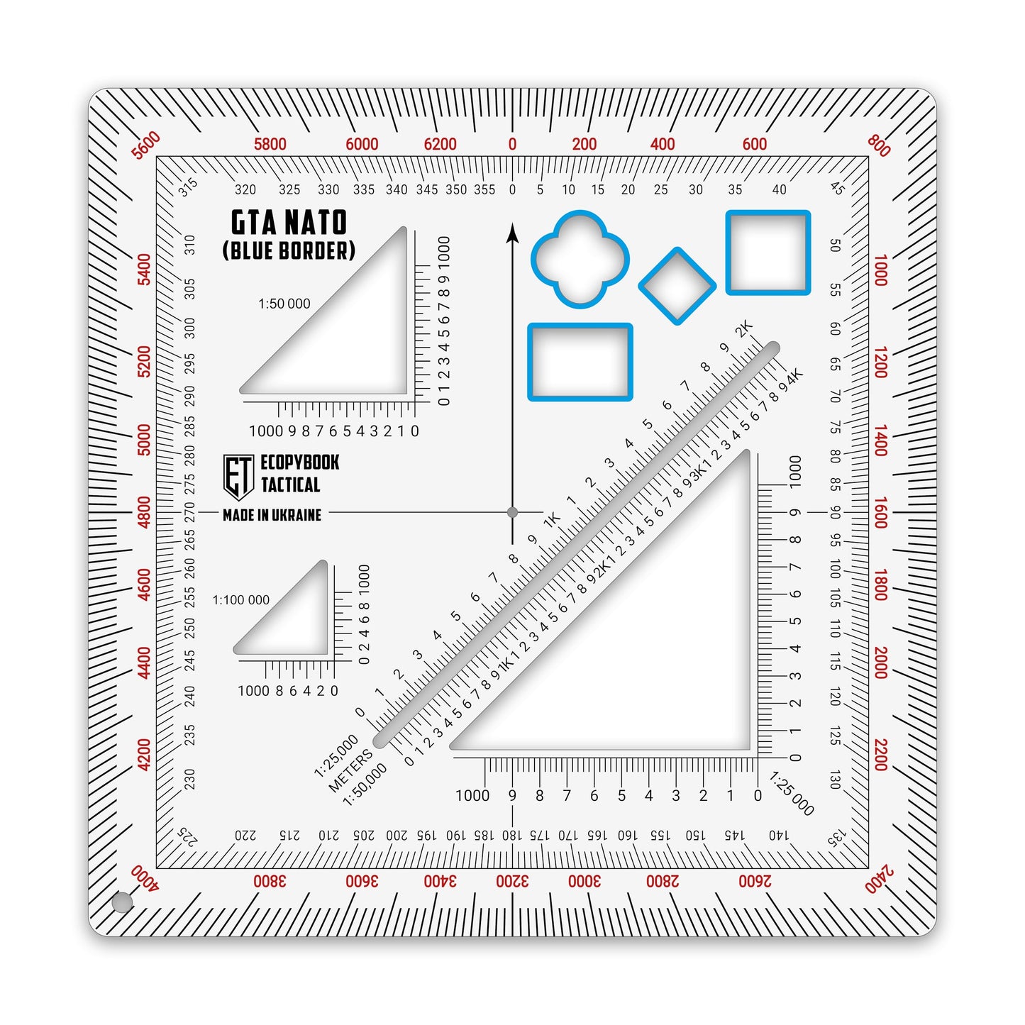 Ecopybook Flexible GTA NATO Army Protractor, Square Map Military Protractor for Land Navigation, 125x125mm, Matte Anti-Glare Army Coordinate Scale