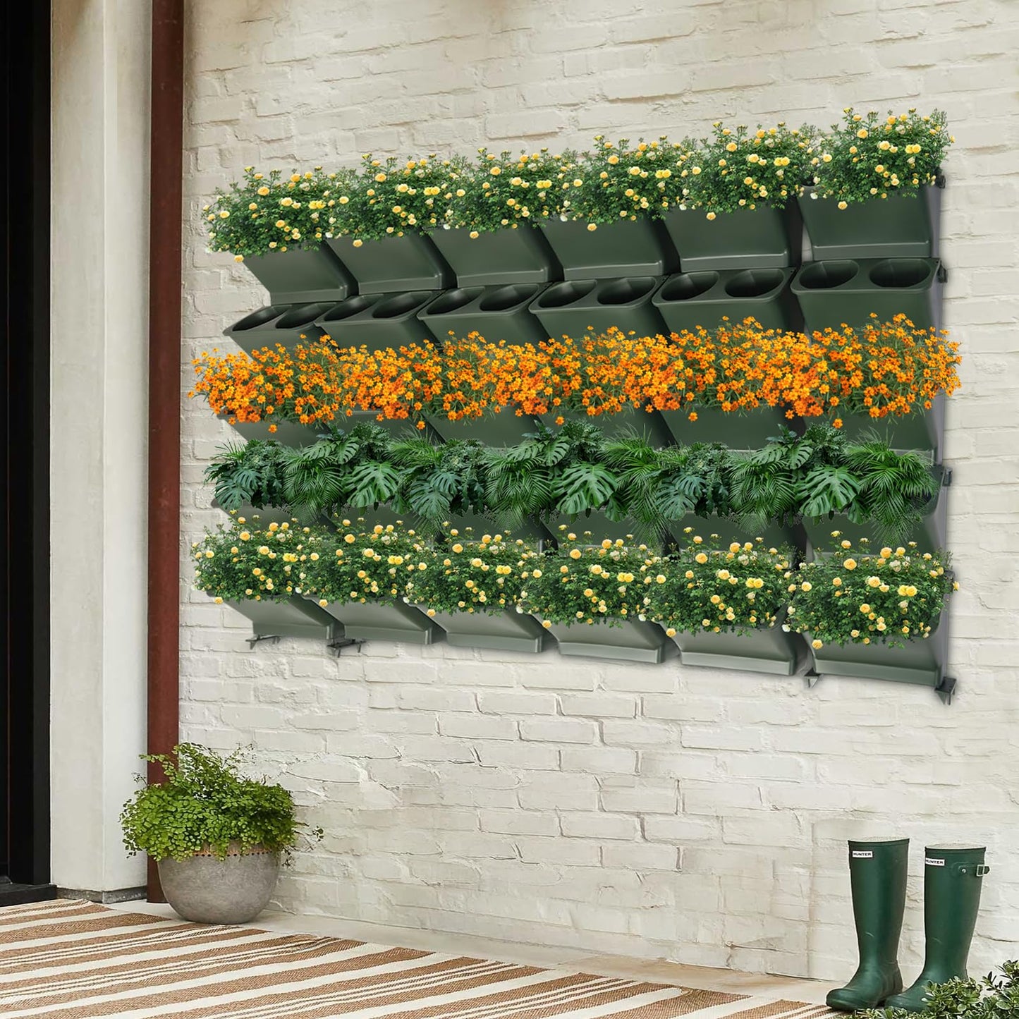 BILPIKOGoo Vertical Wall Planter Stackable Wall Planter, 60 Pockets Indoor Outdoor Living Wall Mounted - Self Watering Stackable Plastic Pot Herb Plants Home Balcony Decoration