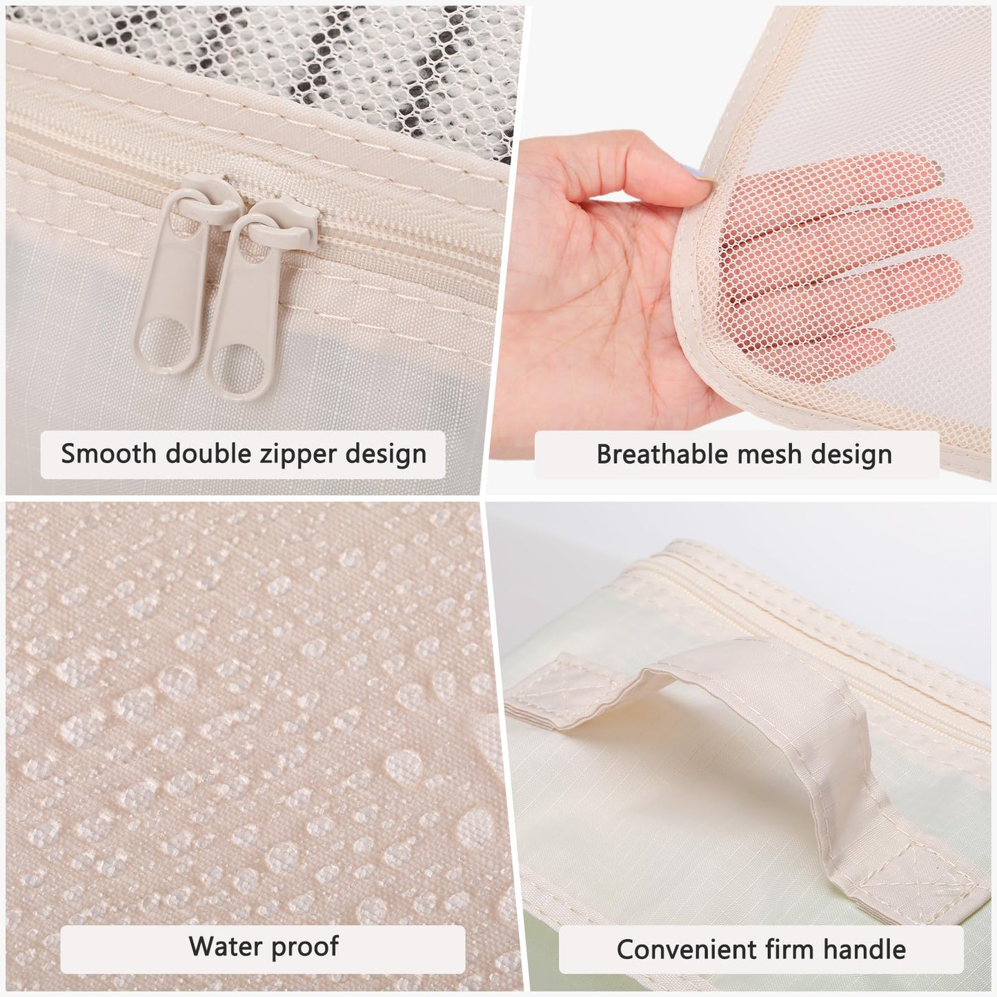 Reginary 1 Pack 6 Set Travel Packing Cubes Luggage Organizer Set Lightweight Suitcase with Shoe Bag for Clothes Toiletries (Beige)