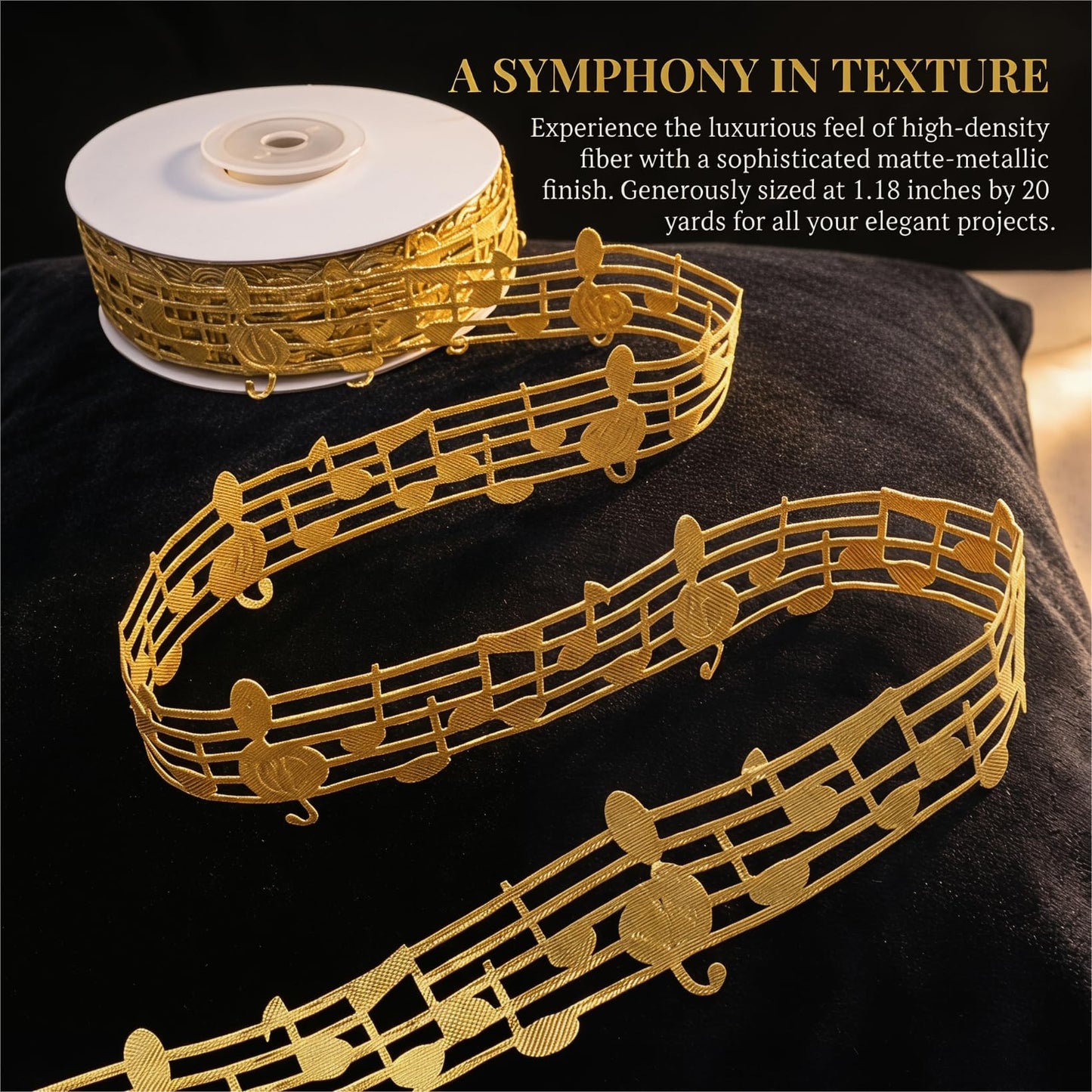 Golden Music Note Ribbon Grosgrain Ribbon Notation Craft Music Accessories Trim for Homecoming Mum Supplies Christmas (20 Yards/Roll)