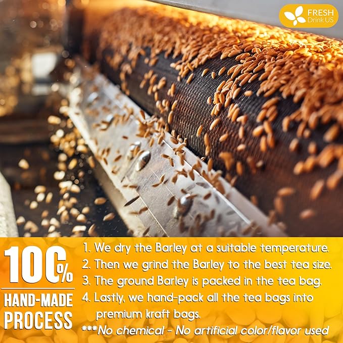 FreshDrinkUS, Premium 50 Barley Tea Bags, 100% Natural & Pure from Barley. Herbal Tea. Made with Natural Material Tea Bags. No Sugar, No Caffeine, No Gluten, Vegan.