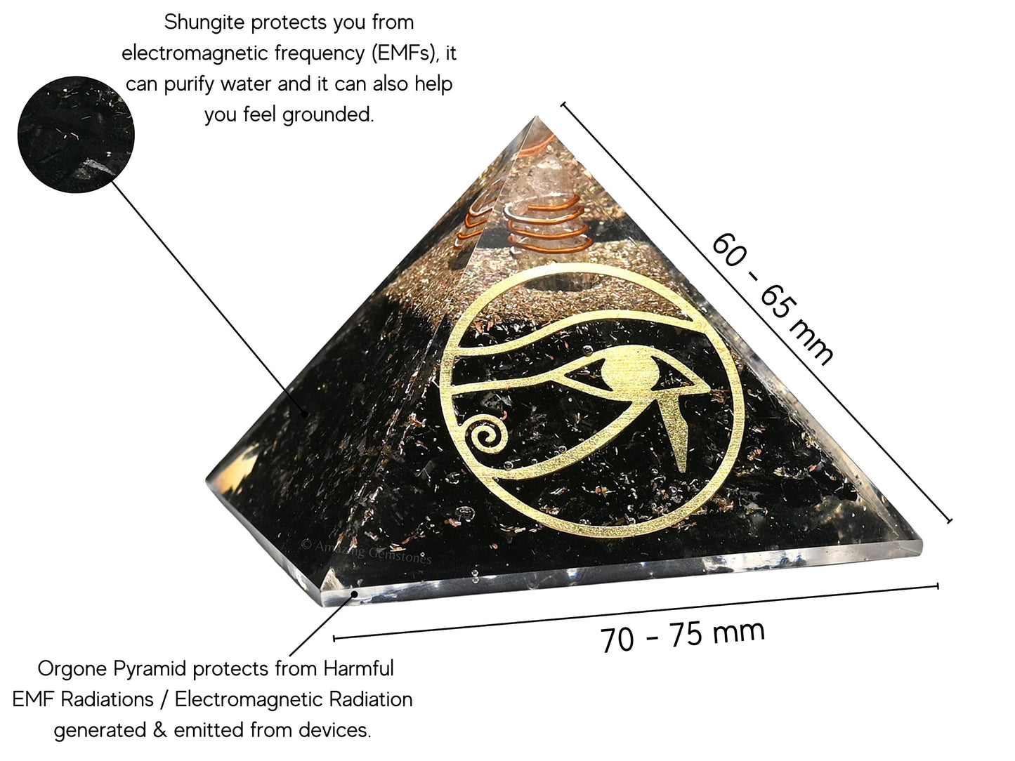 Amazing Gemstone Large Black Tourmaline Orgonite Pyramid | Eye of Ra Organ Pyramid for Positive Energy Healing