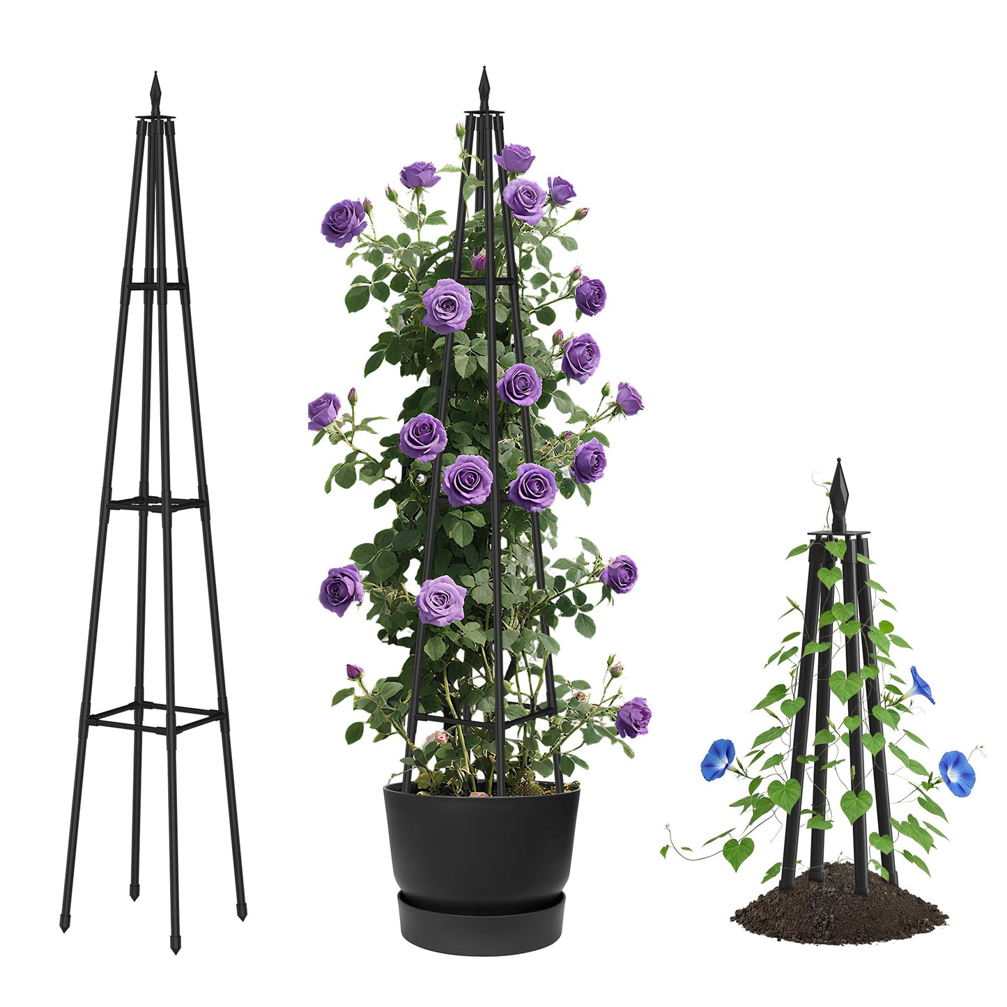 Alisisfores 5.2 FT Obelisk Trellis for Climbing Plants,Garden Trellis with Extra Thickened Plastic-Coated Metal Pipes, Outdoor & Indoor Garden Support for Potted Plants, Black