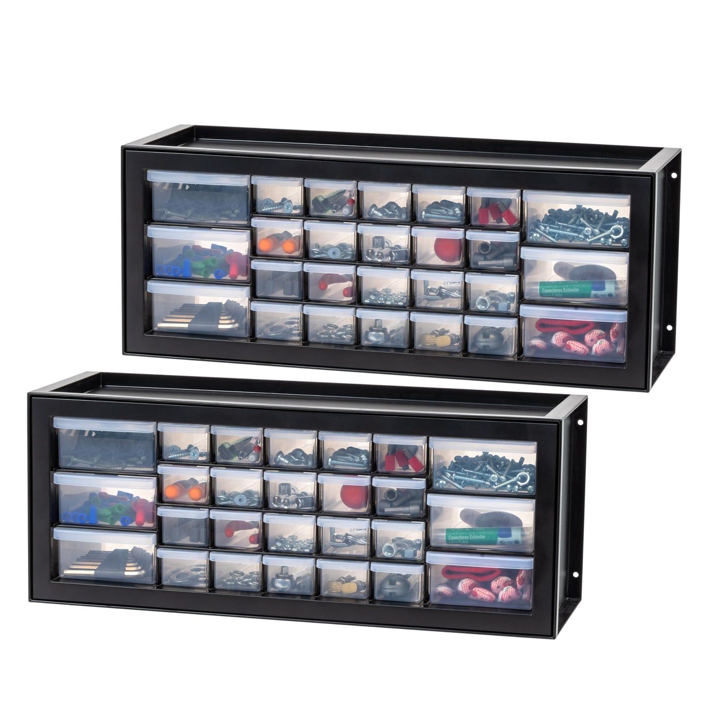 IRIS USA 26-Drawer Teacher Toolbox, 2 Pack, Made in USA, Stackable Plastic Storage Drawers for Crafts, Stickers, Crayons, Markers, Beads, Hardware, Building Bricks, Garage Organizer Cabinet, Black
