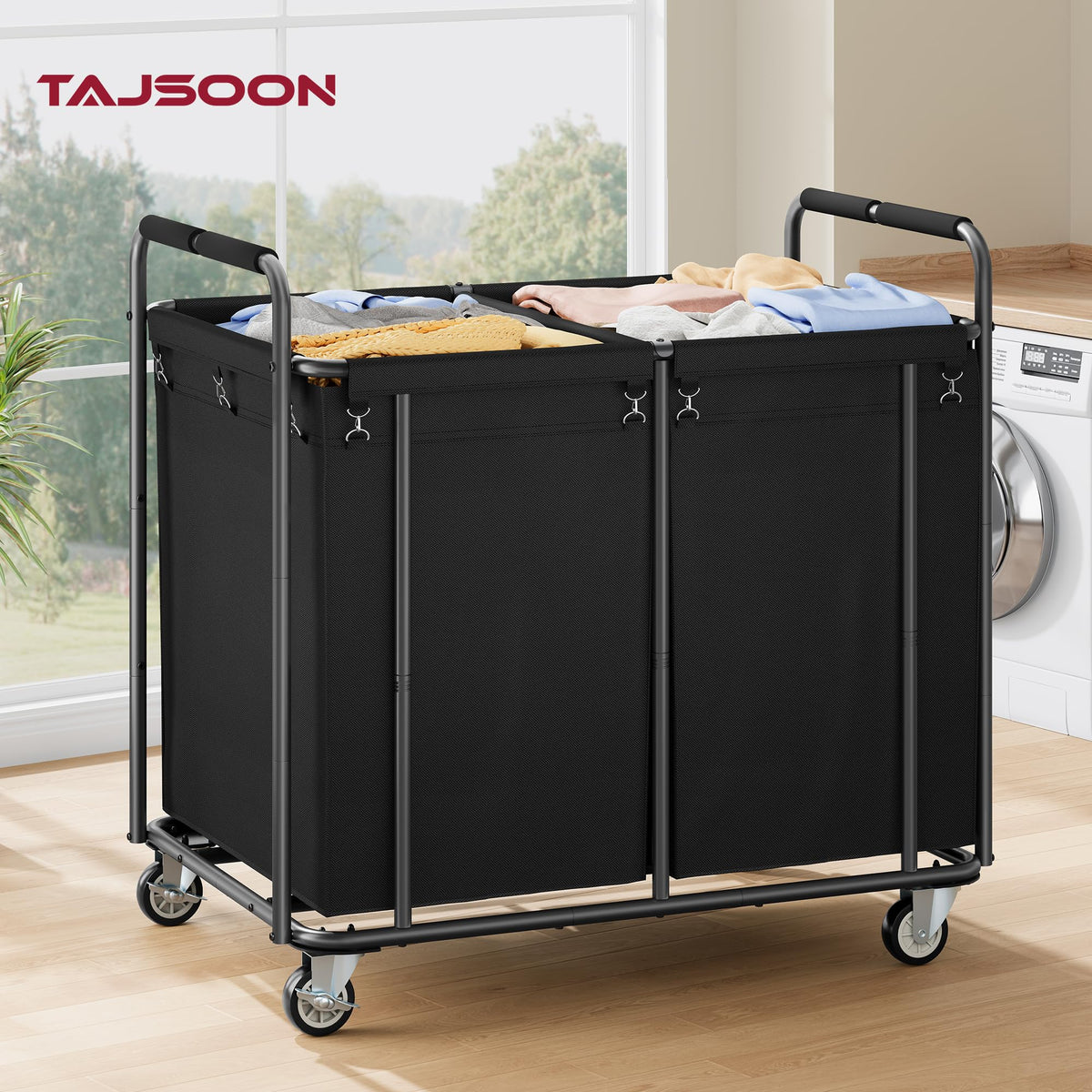 2 Section Heavy Duty Laundry Sorter Cart with Wheels 450L