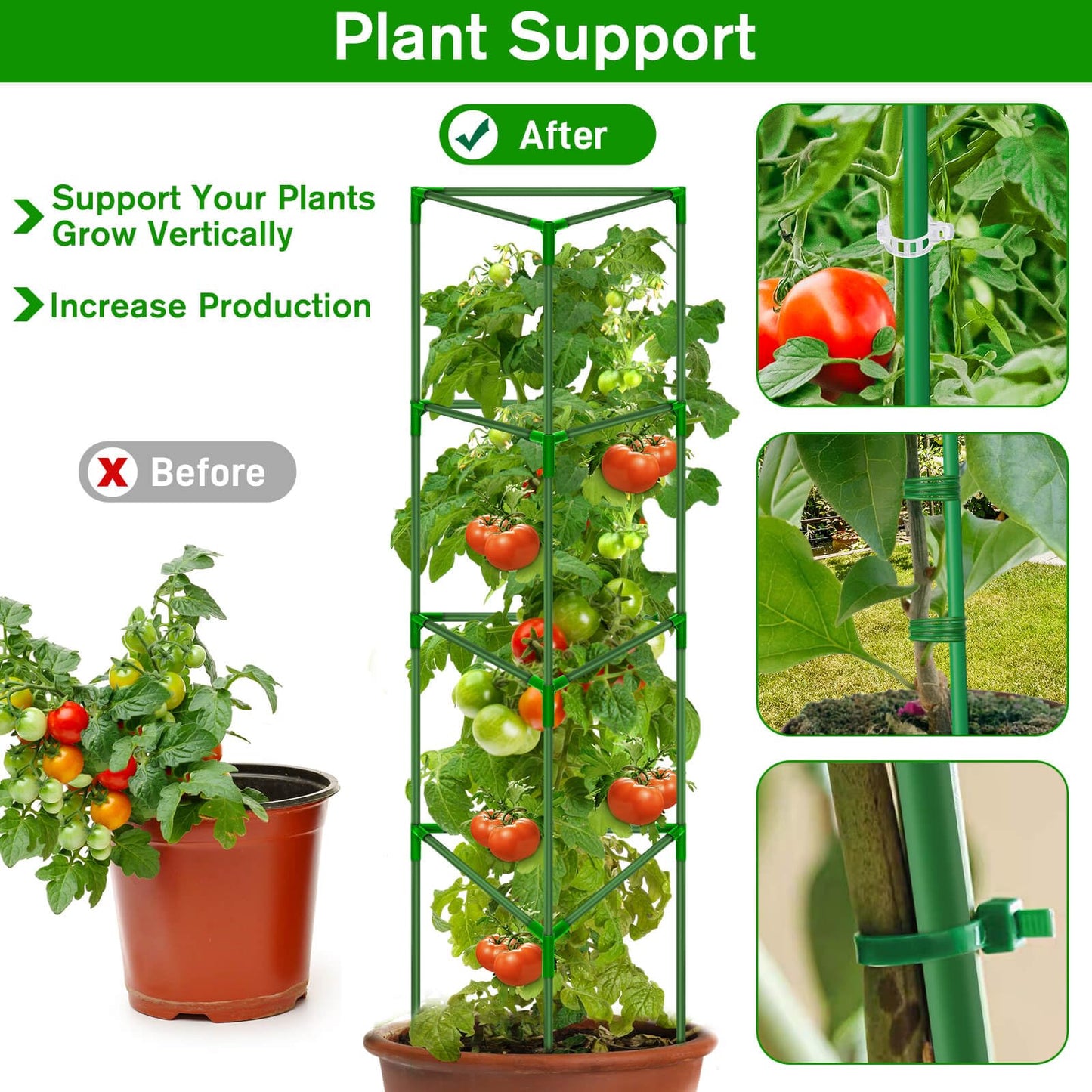 Tetutor Tomato Cages for Garden, 3 Pack Tomato Cage Trellis, Garden Cage Heavy Duty Tomato Stake Support, Garden Stakes Plant Cage for Pots Plants Vegetables