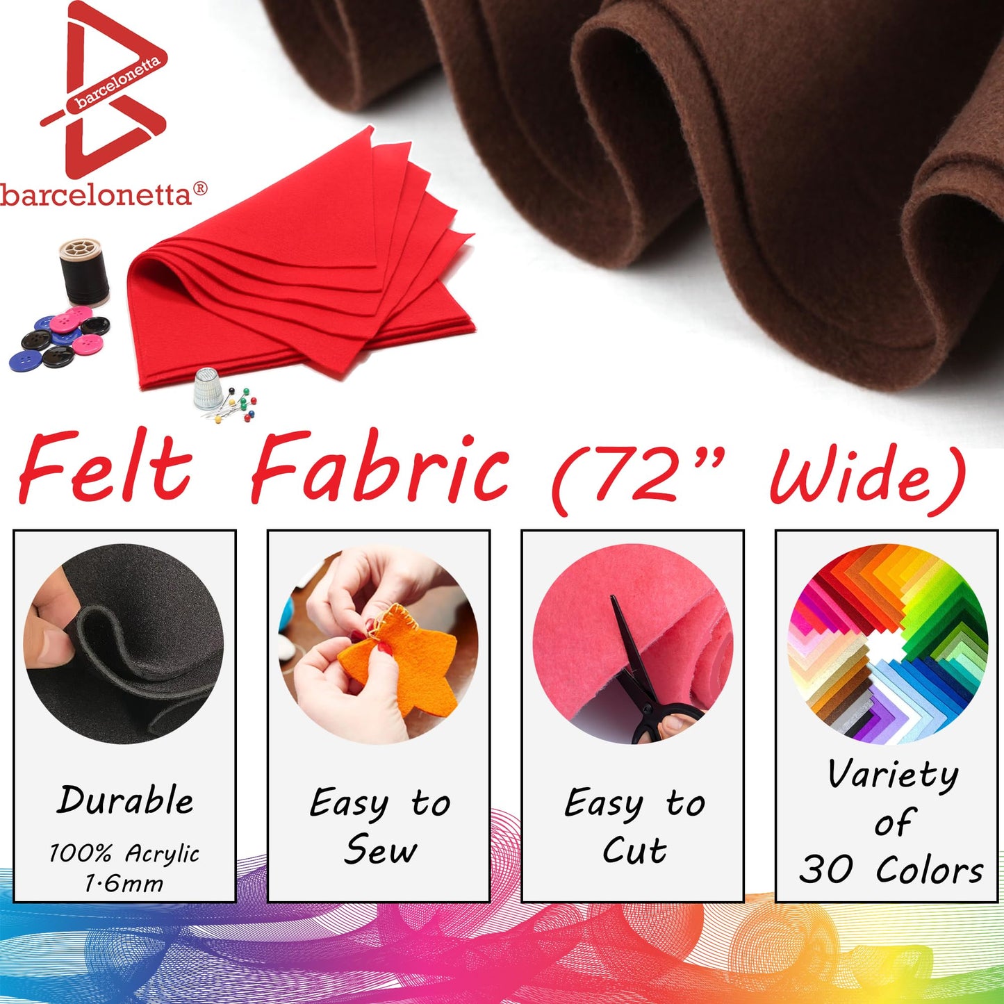 Barcelonetta | Felt Fabric | 72" Wide | 1.6mm Thick | Acrylic & Soft | Felt by the Yard | Felt for DIY Crafts, Projects, Sewing (Forest Green, Half Yard)