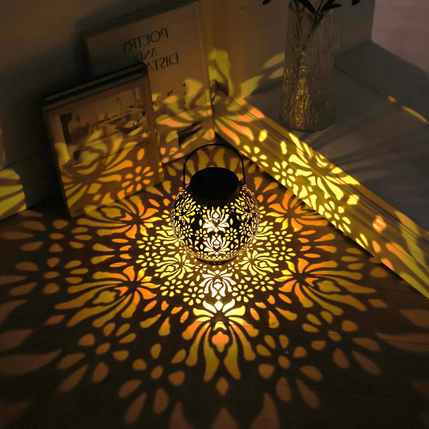 LUZ DEL Gifts 2 Pack Solar Lanterns Outdoor Gifts, Garden Decor Elegant Rose Pattern, IP44 Waterproof Hanging Solar Lights Outdoor Decorative for Garden, Patio, Pathway, Yard, Porch - Ideal Gift