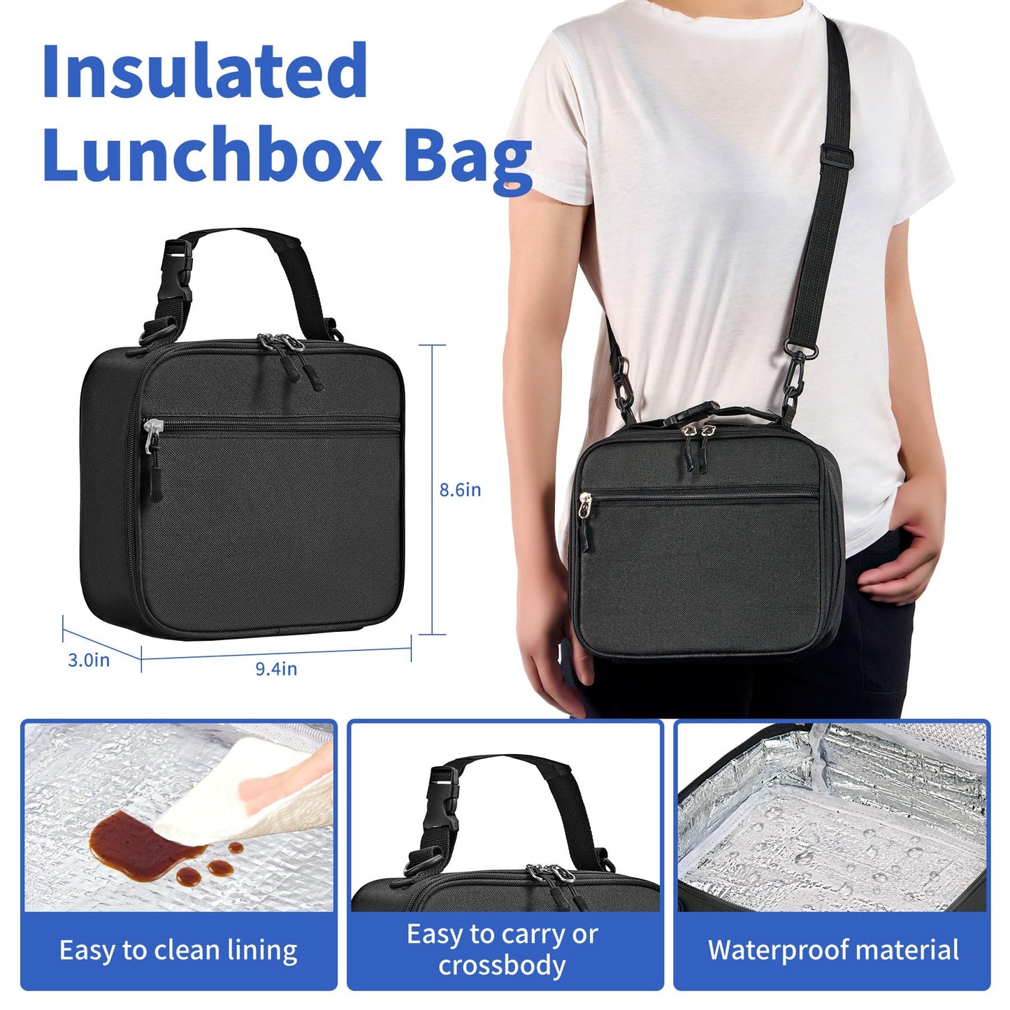 FAJSL Bento Box for Kids with Thermo Food Container (9oz), 4-Compartment Lunch Box, Adjustable Divider, Leakproof Bento Lunch Box, Includes Utensils & Carry Bag for School, Office(Black)