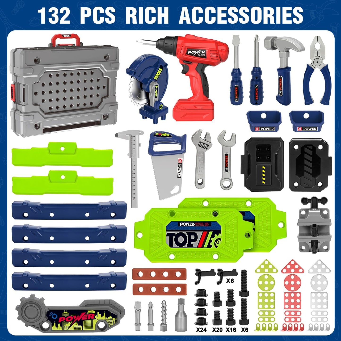 Kids Tool Bench Set with Electric Drill and Realistic Tools, Construction Workbench Playset Toy for Toddler 3-5, Easy Set up, Kids Boy Toys, Birthday Gifts for Boys Age 3 4 5 Year Old